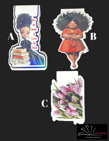 Magnetic Bookmarks Set of 3: Buy Me Books, Curvy Girl, Tulips
