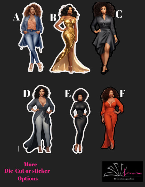 Fashion Divas Set 2: Die Cut Bookmark, Sticker, Magnetic or One of Each