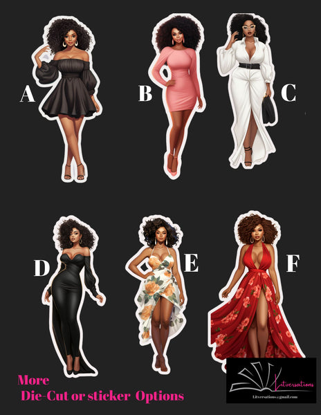 Fashion Divas Collection of Die Cut Bookmarks, Stickers or Magnetic Bookmarks