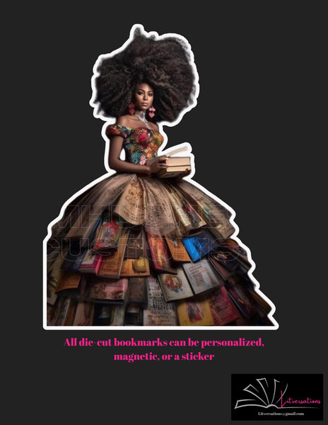 Book Lady #2 Die Cut Bookmark, Sticker or Magnetic Bookmark
