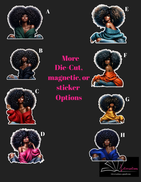Collection of 8 African-American Women Die Cut Bookmarks, Stickers or Magnetic Bookmarks