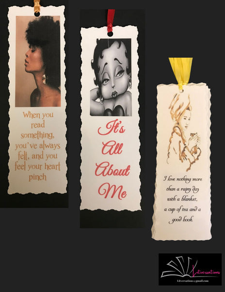 Laminated Bookmarks: Heart Pinch, It's All About Me, Rain and Tea