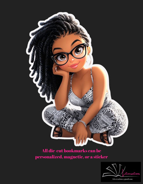 Die Cut Bookmark of Lady Wearing Cute Leopard Print Jumpsuit