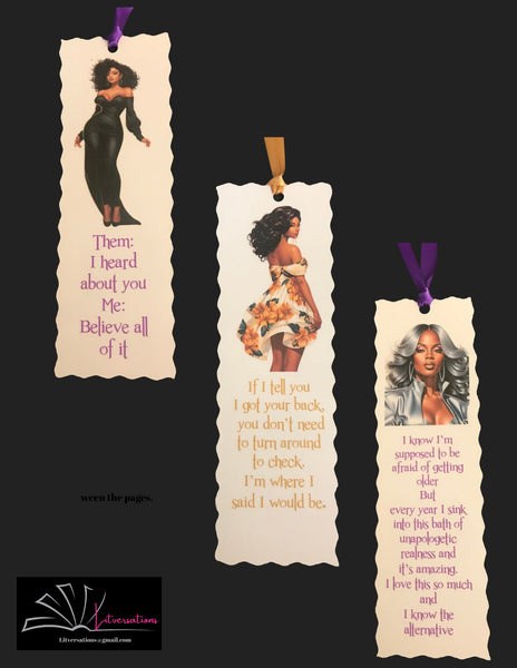 Bookmarks Set: Ethnic Inspired Women with Quotes: I Heard About You, I Got Your Back, Getting Older
